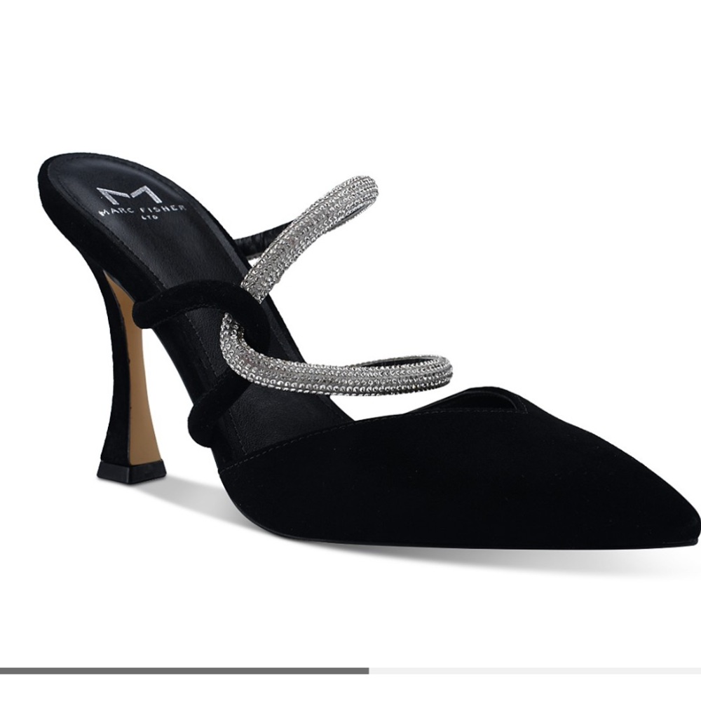 Marc Fisher Candy Black Heels with Silver Straps 9